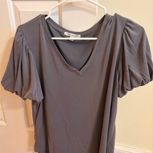 Green Envelope Charcoal V-Neck Puff Sleeve Top